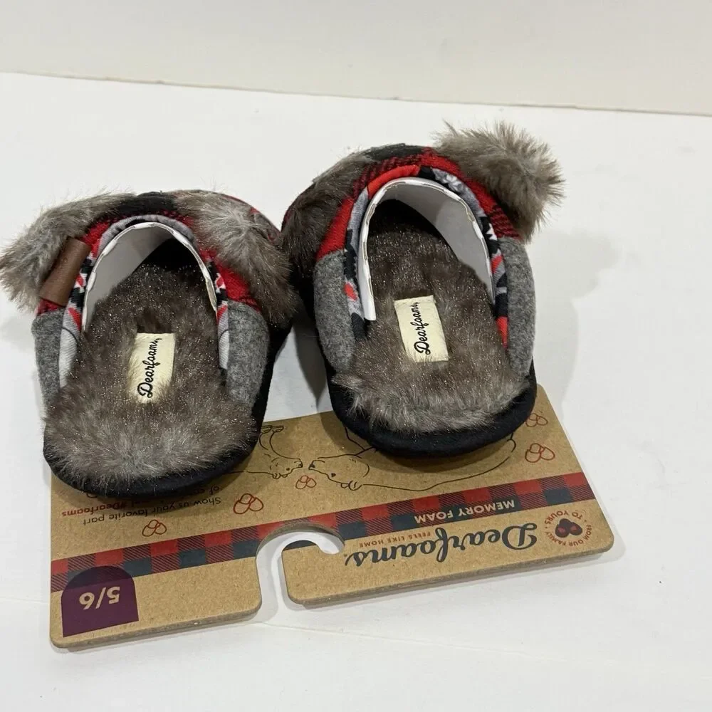 Dearfoams Kids Unisex Slipper Lil Bear Plaid US 5-6 Toddler